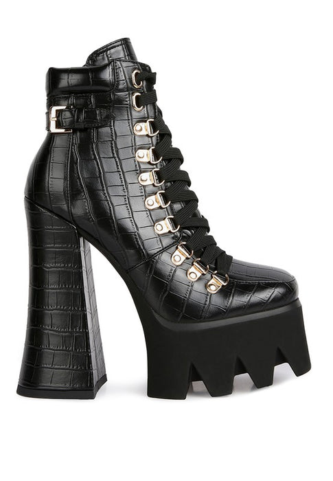 Boogie High Block Heel Lace Up Biker Boots