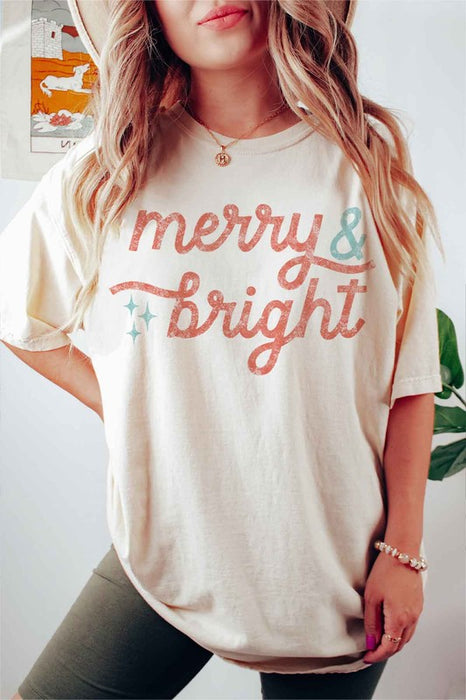 MERRY AND BRIGHT CHRISTMAS T-SHIRT PLUS SIZE