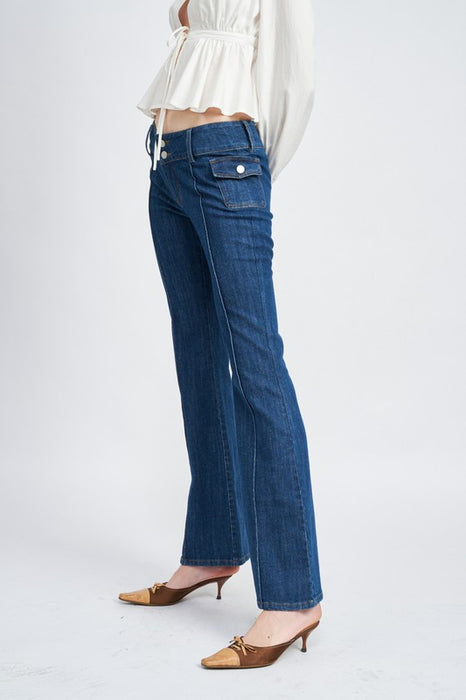 LOW WAIST DENIM FLARED PANTS