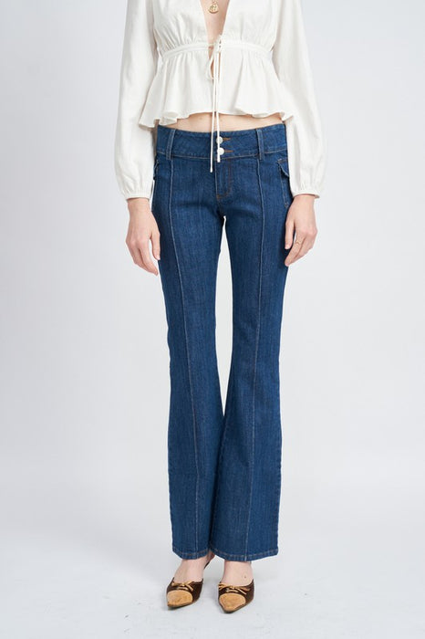 LOW WAIST DENIM FLARED PANTS