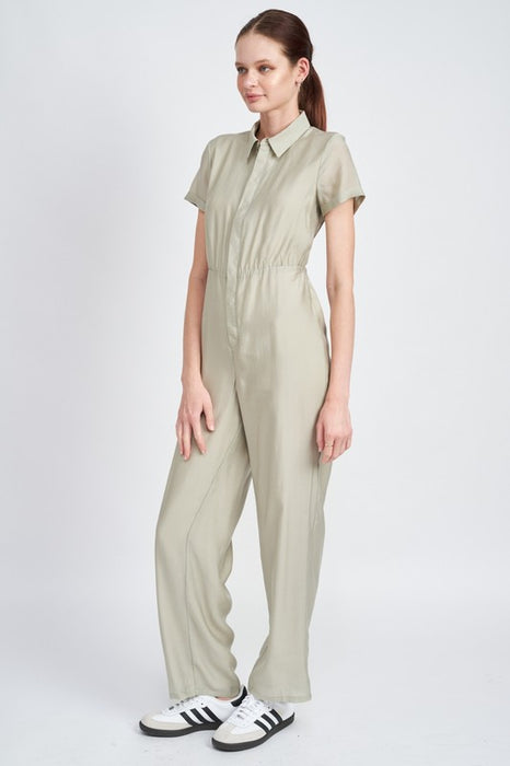 SHORT SLEEVE JUMPSUIT WITH OPEN BACK