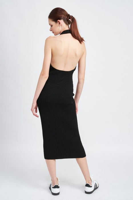 HALTER NECK BODYCON MIDI DRESS