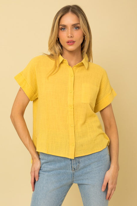 Short Sleeve Button Down Blouse