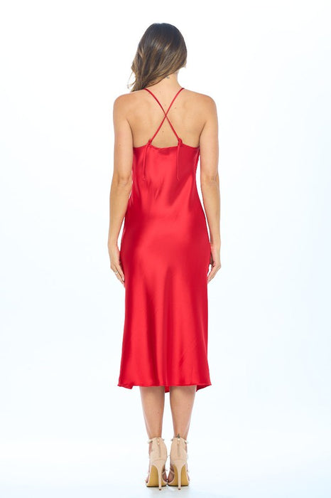 Made in USA Satin Bias Slip Dress with Slit