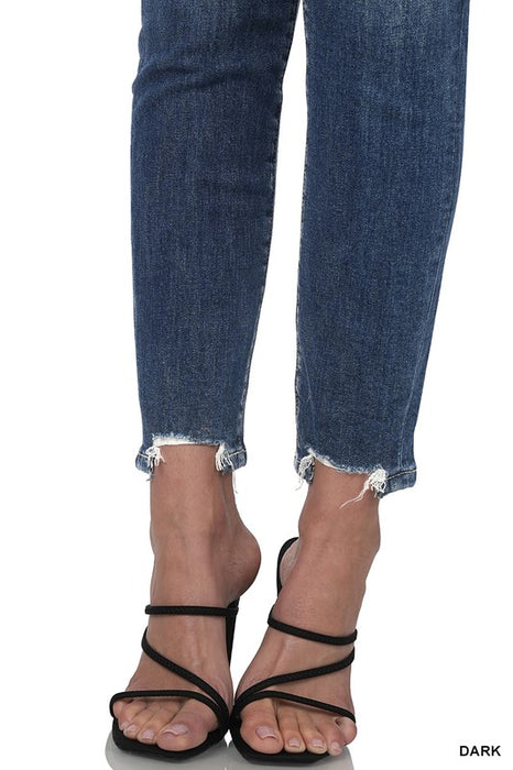 Distressed Hem Ankle Skinny Denim Pants