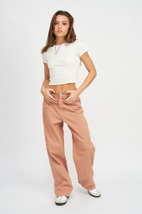 CONTRASTED STITCH DETAIL WIDE PANTS