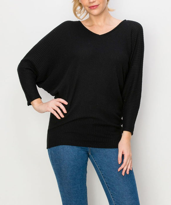 BAMBOO WAFFLE DOLMAN TUNIC TOP