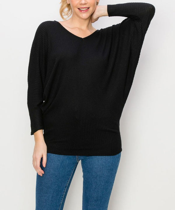 BAMBOO WAFFLE DOLMAN TUNIC TOP