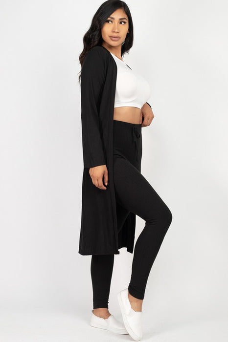 Ribbed Long Cardigan & Leggings Set