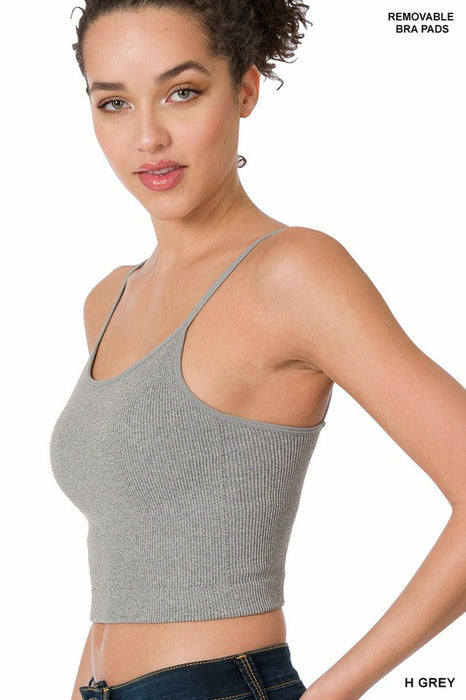 RIBBED SEAMLESS CROPPED CAMI WITH BRA PADS