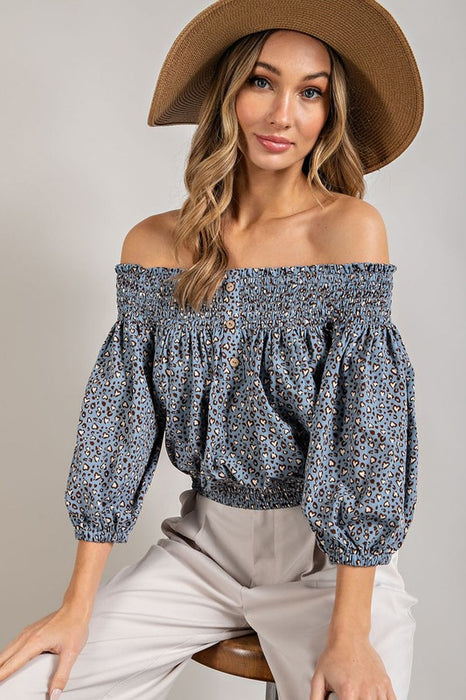 Animal Print Smocked Off the Shoulder Top