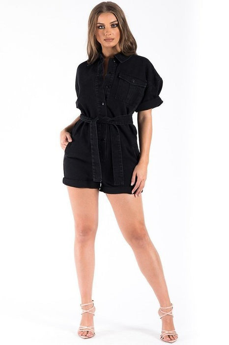 Vintage Romper In Black Denim