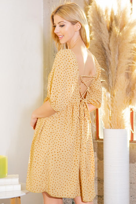 Spagetti Tie Back Puff Sleeve Woven Dress