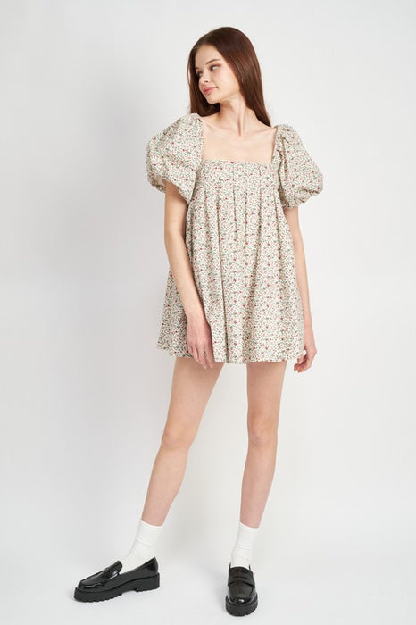 DITSY FLORAL BUBBLE SLEEVE MINI DRESS