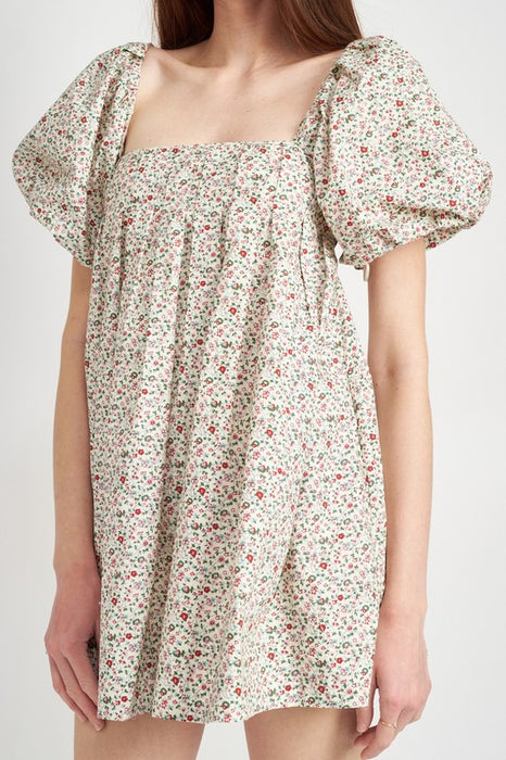 DITSY FLORAL BUBBLE SLEEVE MINI DRESS