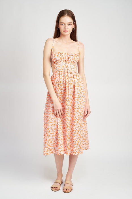 SPAGHETTI STRAP FLORAL MIDI DRESS