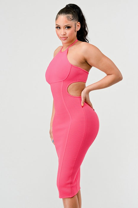 HALTER HOLLOW OUT BODYCON BANDAGE DRESS