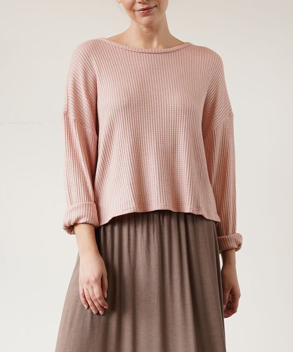 BAMBOO WAFFLE LOOSE CROP T