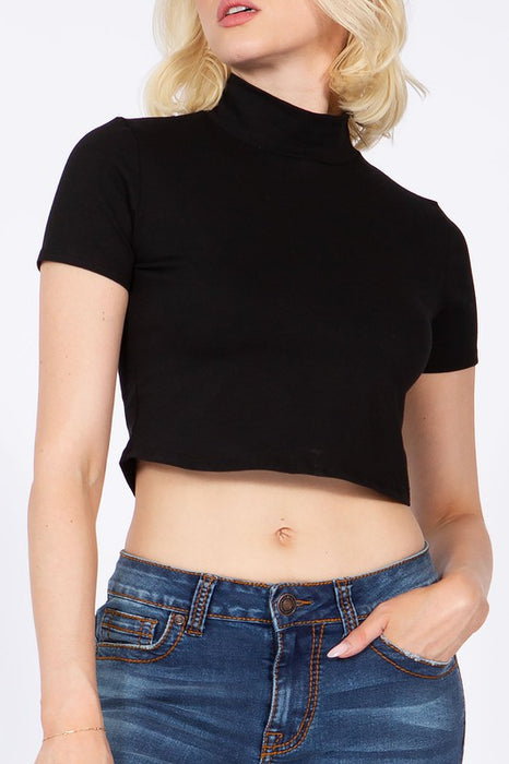 Turtleneck Crop Top Shirt Short Sleeve
