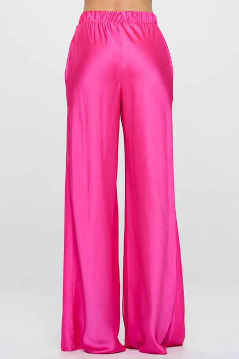 Stretch Satin Pants w/ Elastic Waist and Pockets