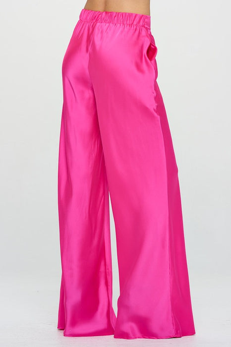 Stretch Satin Pants w/ Elastic Waist and Pockets