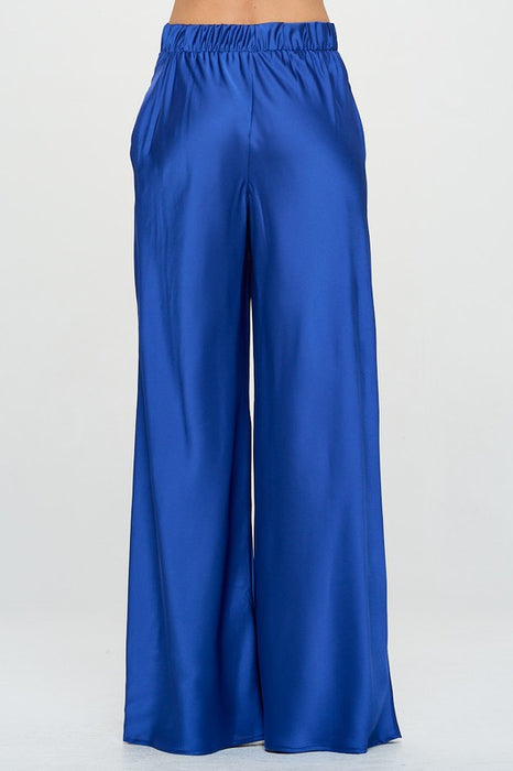 Stretch Satin Pants w/ Elastic Waist and Pockets