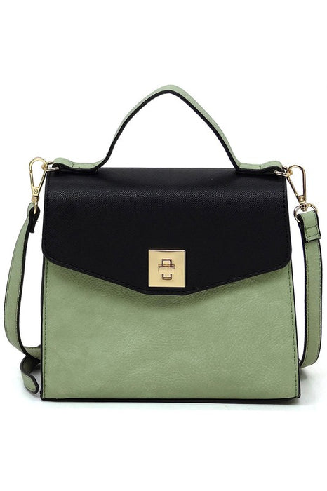 Colorblock Twist Lock Flap Satchel