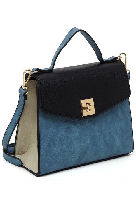 Colorblock Twist Lock Flap Satchel