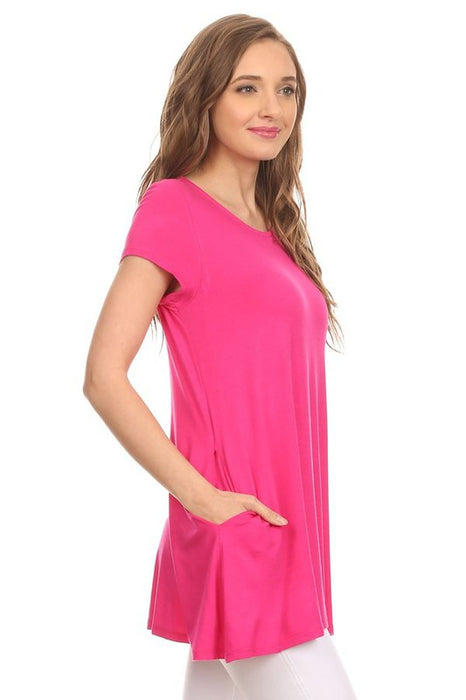 Knit tunic top in a relaxed fit with a round nec