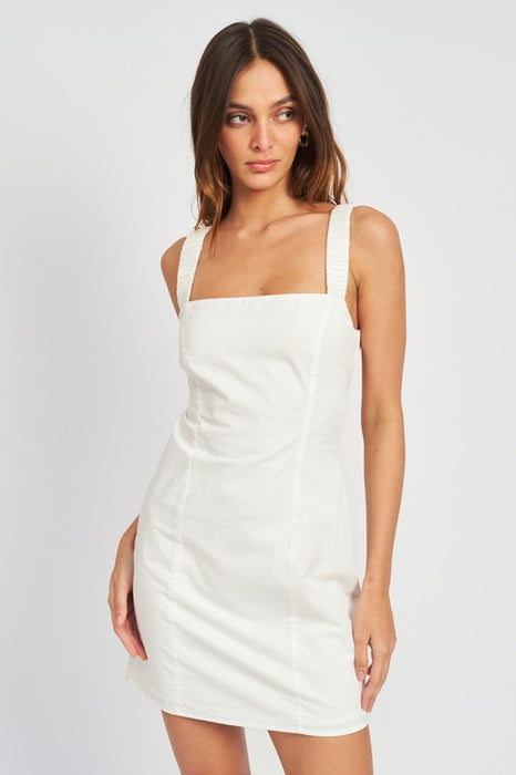 SQUARE NECK MINI DRESS WITH ELASTIC BACK DETAIL