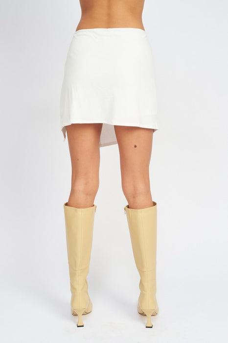 RUCHED MINI SKIRT WITH SIDE SLIT