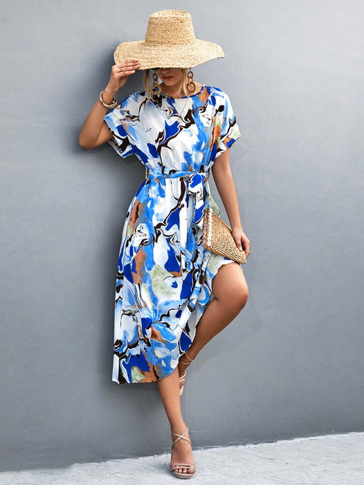 Women Print Round Neck Neck Short Sleeve Dress