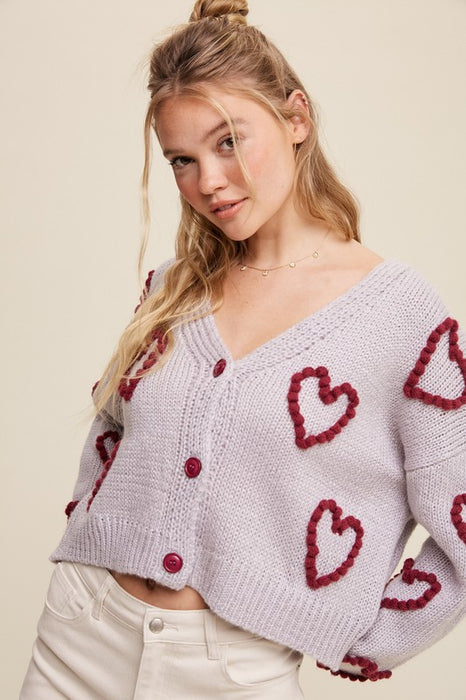 Lots of Love Knit Copped Heart Cardigan