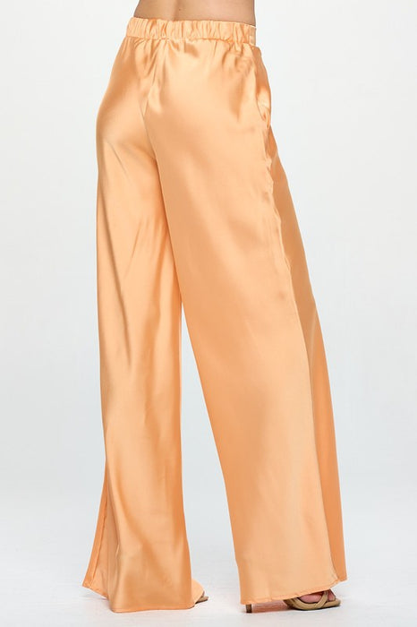 Stretch Satin Pants w/ Elastic Waist and Pockets