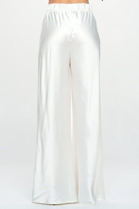 Stretch Satin Pants w/ Elastic Waist and Pockets