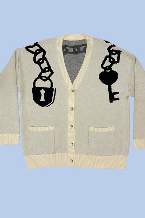 Lock and key chain cardigan