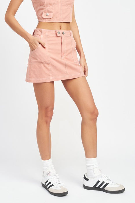 CONTRAST STITCHING MINI SKIRT