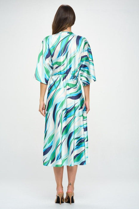 Front Twist Multi Color Print Satin Dress