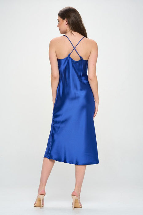 Satin Bias Slip Dress with Slit