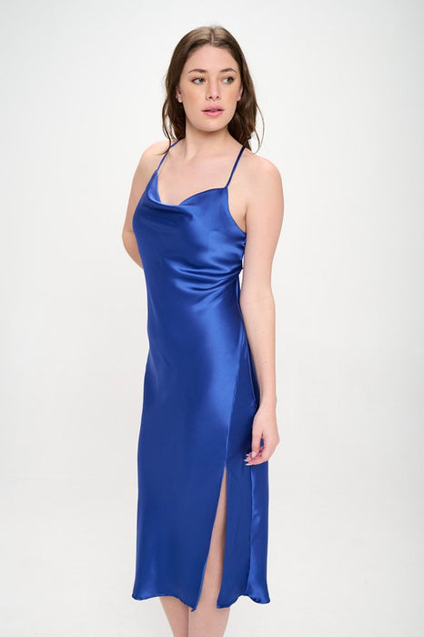 Satin Bias Slip Dress with Slit