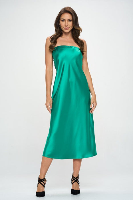 Made in USA Silky Satin Tube Draped Dress