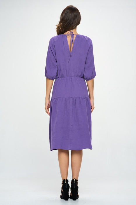 Made in USA Cotton 3/4 Sleeve Tiered Midi Dress