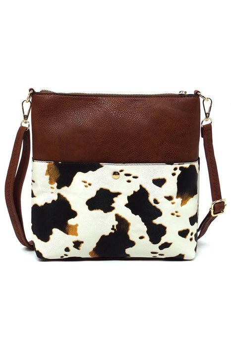 Leopard Cow Flower Pocket Crossbody Bag