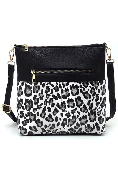 Leopard Cow Flower Pocket Crossbody Bag