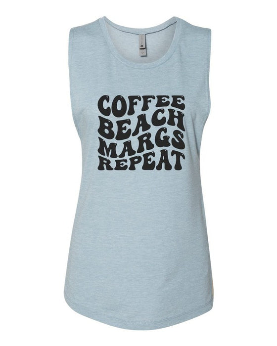 Coffee Beach Margs Repeat Graphic Muscle Tank