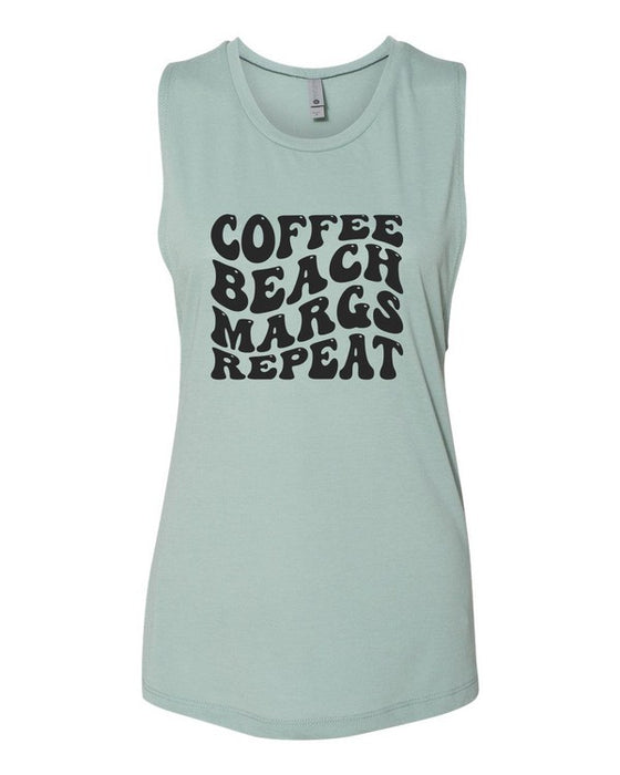 Coffee Beach Margs Repeat Graphic Muscle Tank