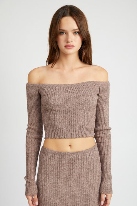 OFF SHOULDER LONG SLEEVE KNIT TOP