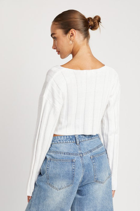 WIDE RIB LONG SLEEVE V NECK TOP