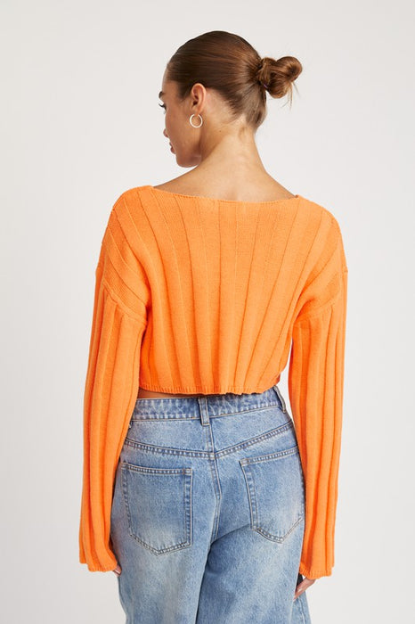 WIDE RIB LONG SLEEVE V NECK TOP