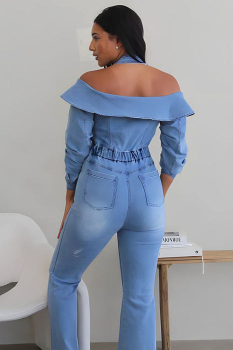 ATHINA LIGHT WASHED OFFSHOULDER DENIM JUMPER